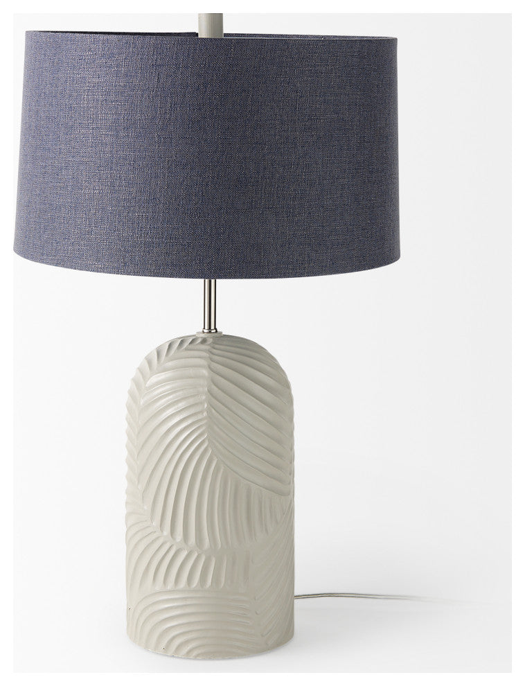 Quinn 19.0Lx19.0Wx24.6H Beige Base With Navy Fabric Shade Table Lamp