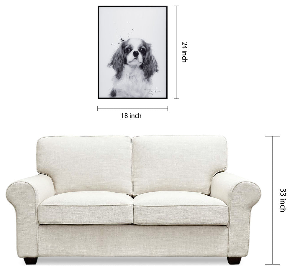 "King Charles Spaniel" Black and White Pet Art on Glass with Anodized Frame