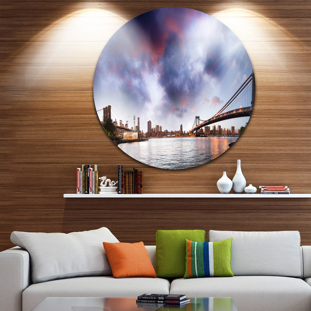 Brooklyn Bridge Over East River, Cityscape Round Wall Art, 23"