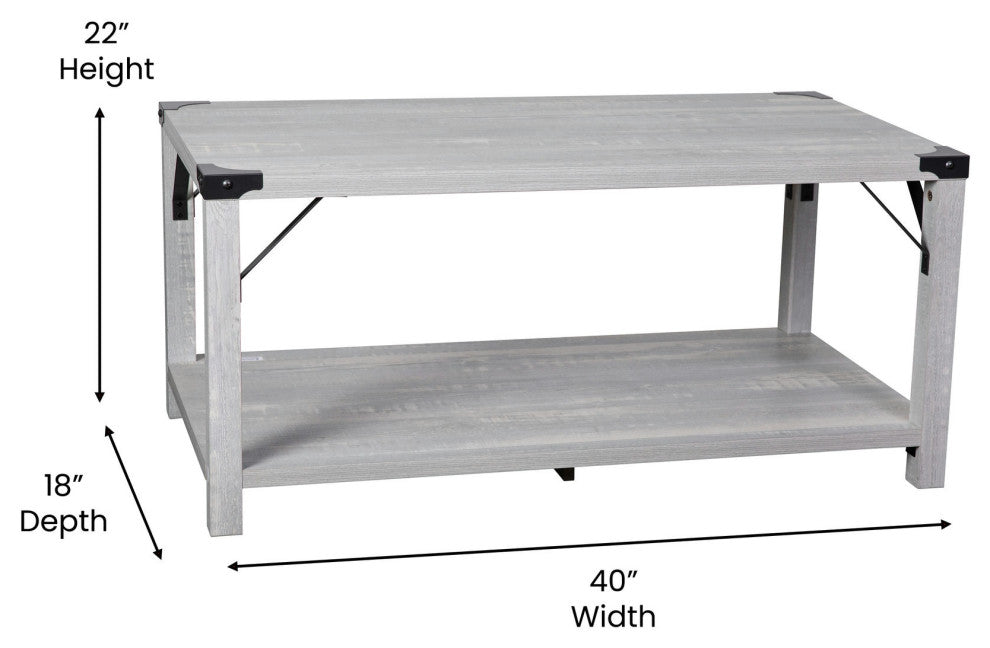 Wyatt Modern Farmhouse Wooden 2 Tier Coffee Table, Aspen Gray