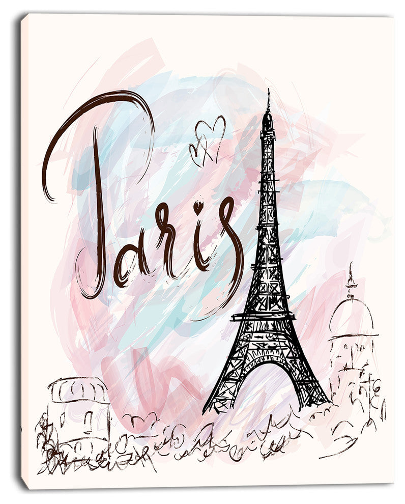 "Illustration With Eiffel Tower" Abstract Cityscape Canvas Print, 12"x20"