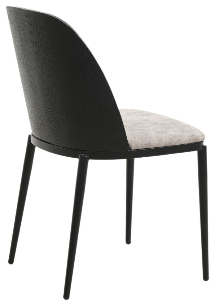 LeisureMod Tule Dining Side Chair With Upholstered Seat and Steel Frame, Black/Charcoal