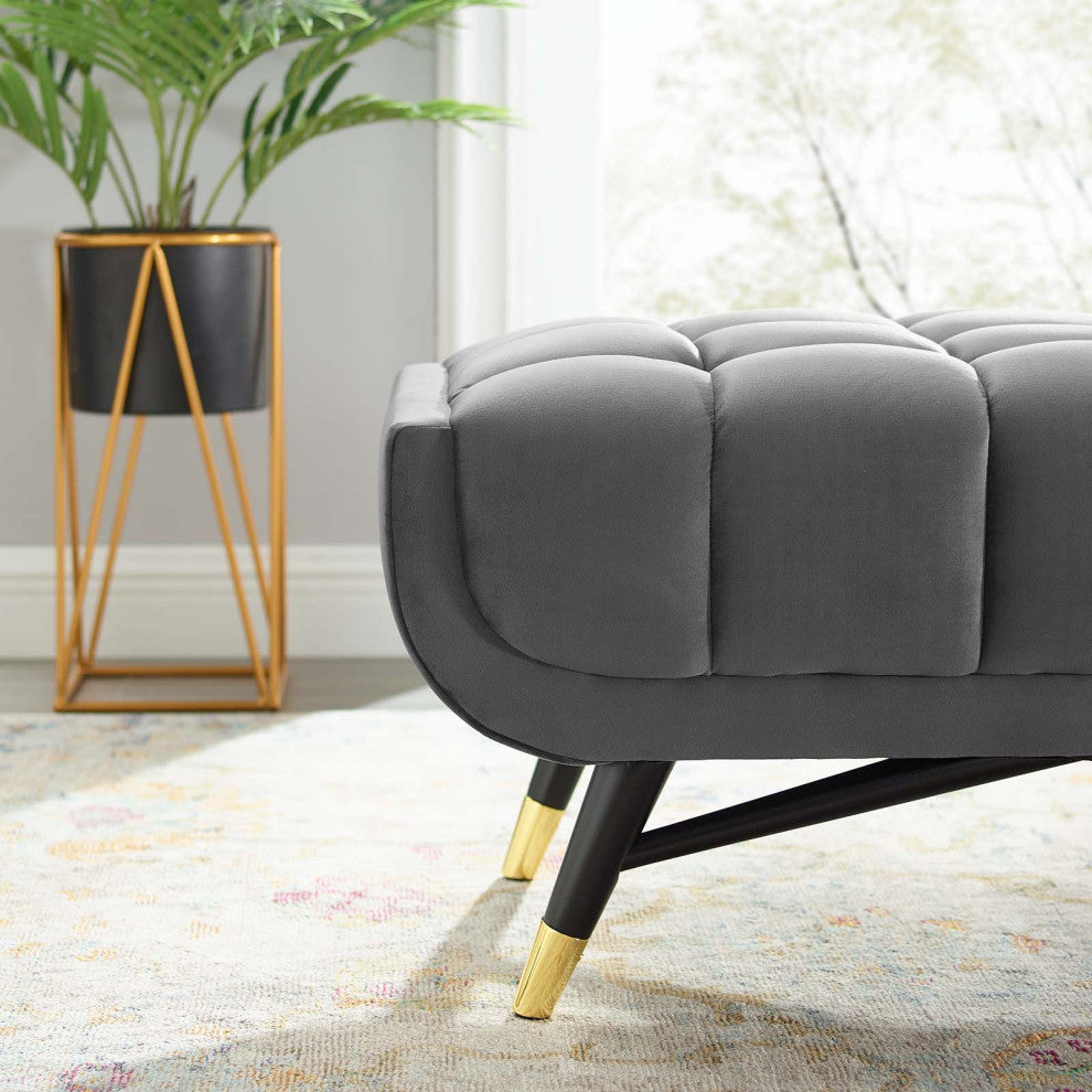 Accent Chair Bench, Velvet, Gray, Modern, Living Lounge Hotel Hospitality