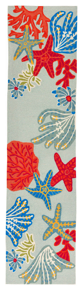 Ravella Ocean Scene Indoor/Outdoor Rug, Aqua, 2'x8'