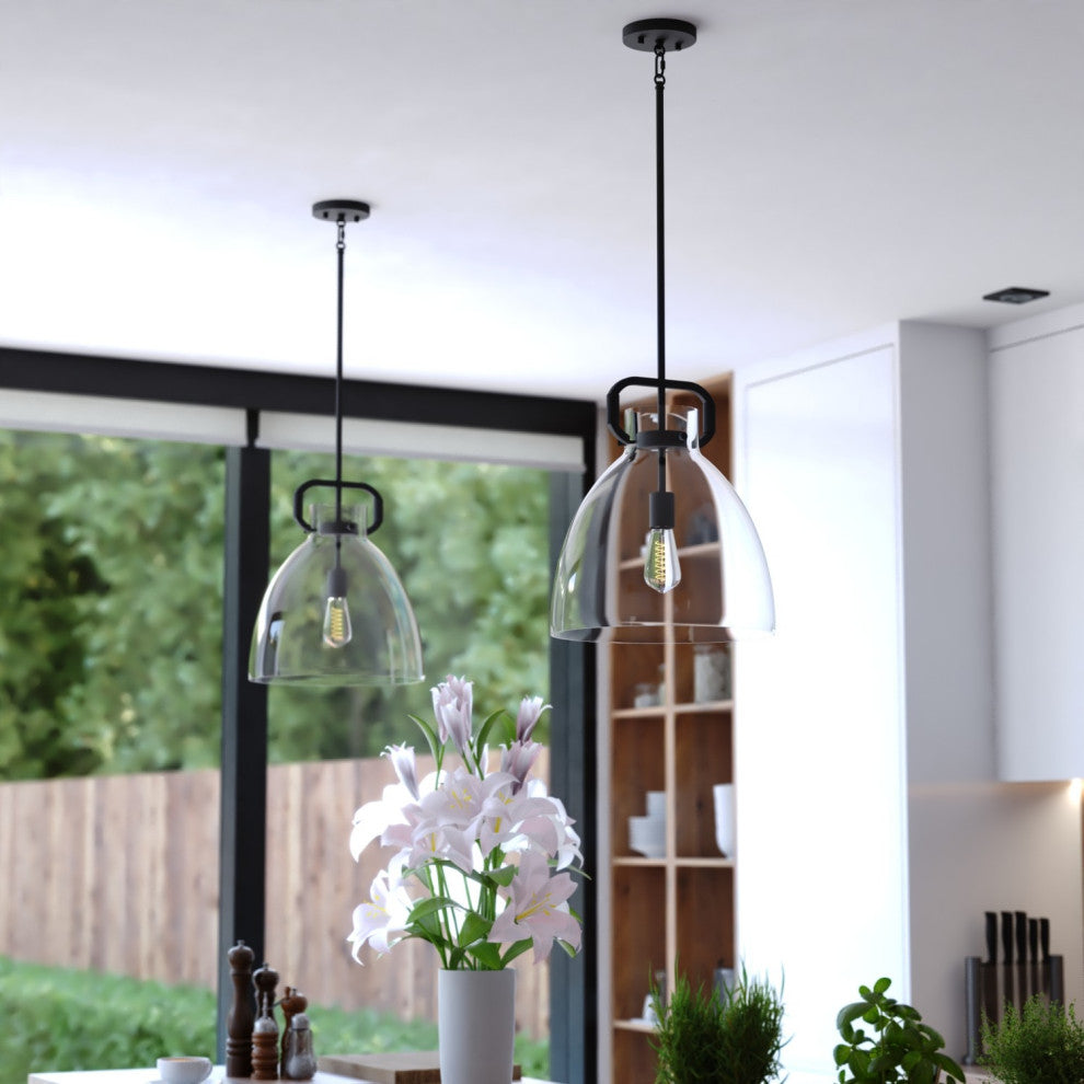 Madrona 1 Light Black Contemporary Pendant Light Clear Glass, Black