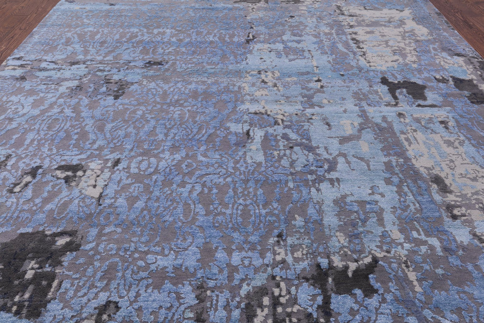 8' 9" X 12' 1" Wool and Silk Modern Handmade Rug Q7241