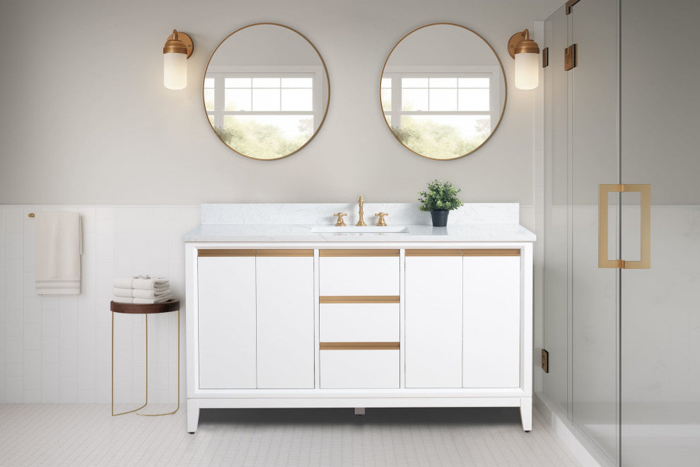 Vanity Art Bathroom Vanity With Sink, White, 60" Single