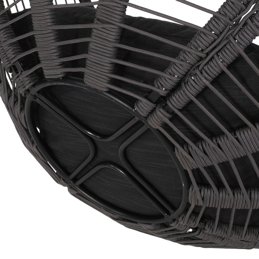 Therese Outdoor/Indoor Rope Weave Hanging Chair With 8 Foot Chain, NO STAND, Gray + Black
