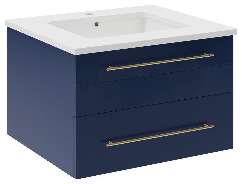 Fresca Lucera 24" Modern Royal Blue Wall Hung Cabinet, Top and Undermount Sink