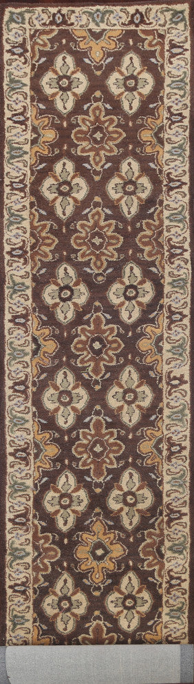 Floral Brown Traditional Oriental Runner Rug Hand-tufted Wool Carpet 3x19