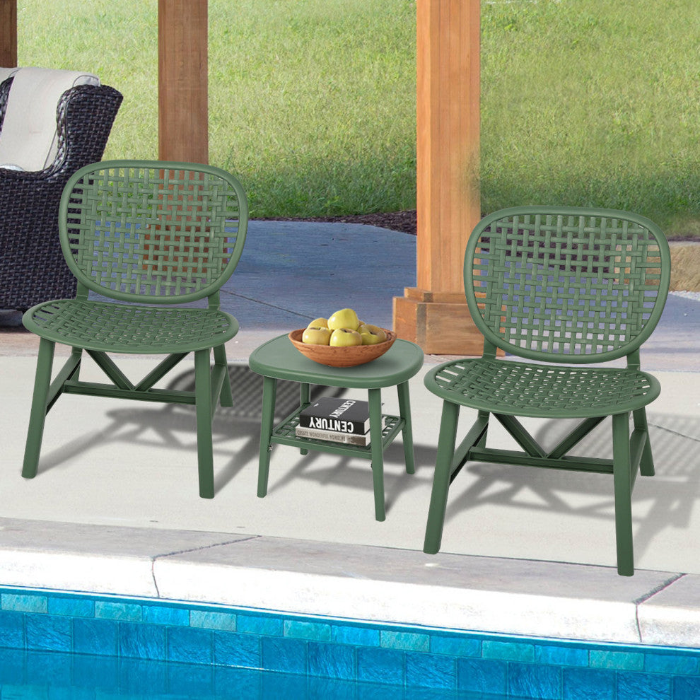 3-Piece Patio Table Chair Set Conversation Bistro Set, Green