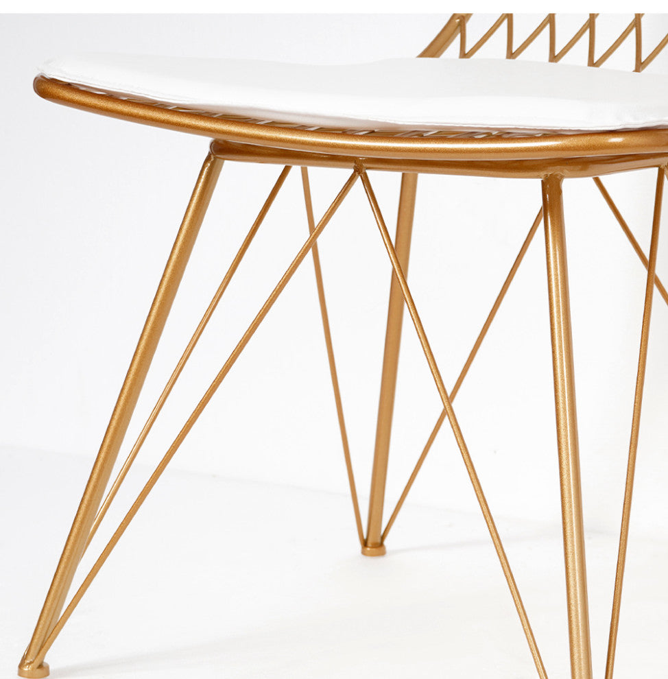 Glam Metal Dining Chair Hollow with PU Leather Cushion in Gold Finish Chair