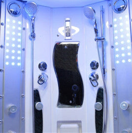 Steam Shower With Jetted Tub, Blue Glass, 63"x63"x85"