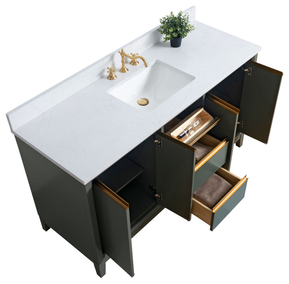 Vanity Art Bathroom Vanity With Sink, Vintage Green, 60" Single