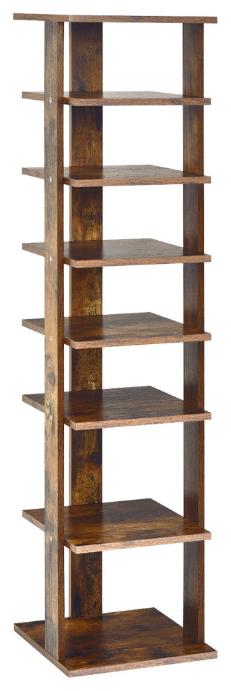 Costway 7-Tier Shoe Rack Free Standing Shelf Storage Tower Rustic Brown