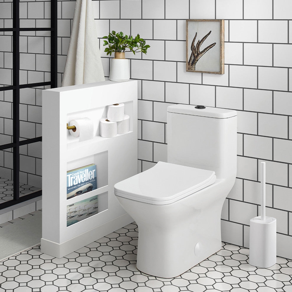 Carre 1-Piece Square Toilet Dual Flush, Black Hardware