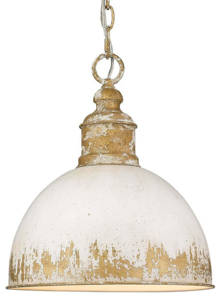 1 Light 12" Pendant, Vintage Gold With Antique Ivory Shade