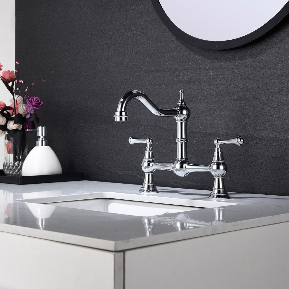 Wellfor Traditional Double Handle Widespread Kitchen Faucet