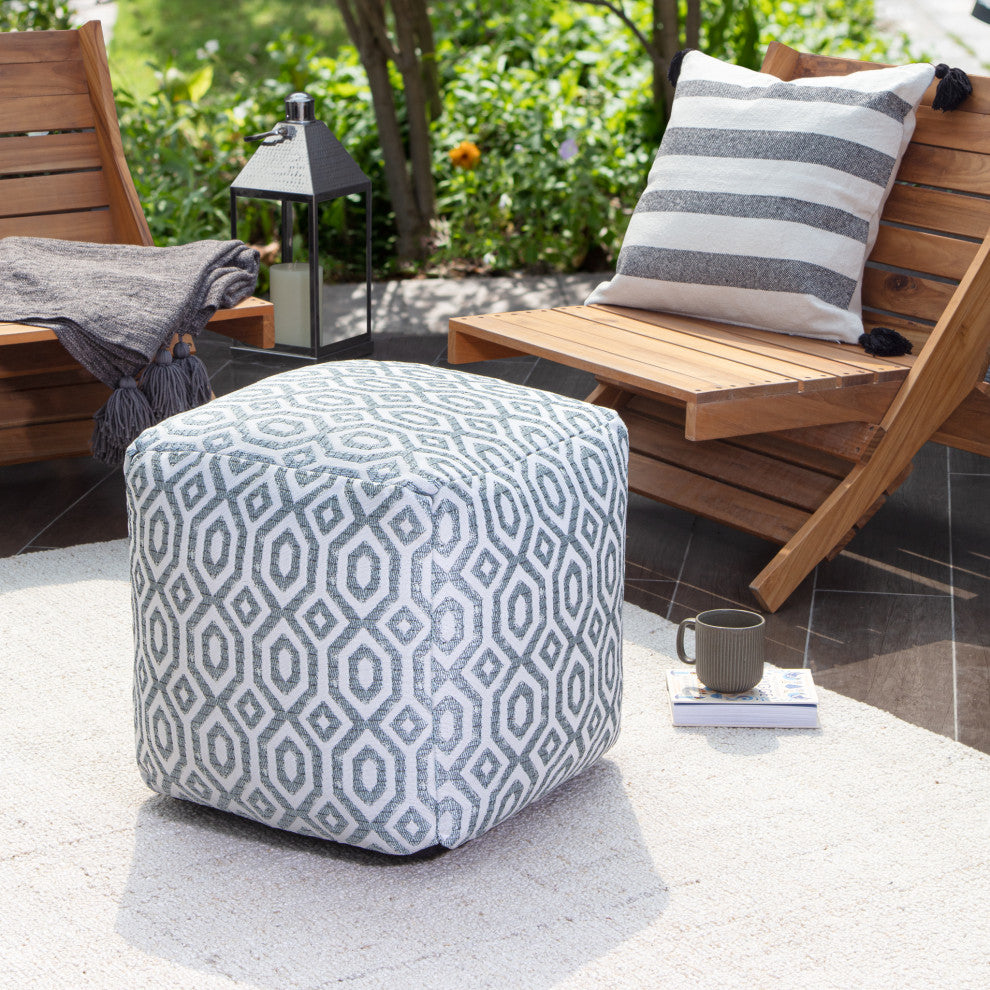Zuma Teal 18" x 18" x 18" Teal and Ivory Pouf