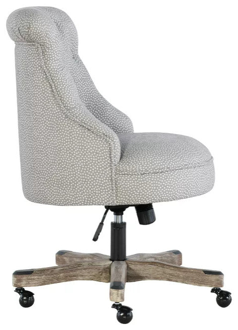 Vintage Office Chair, Round Seat With Button Tufted Hourglass Back, Light Gray
