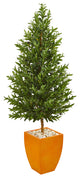 5.5" Olive Cone Topiary Artificial Tree in Orange Planter UV Resistant