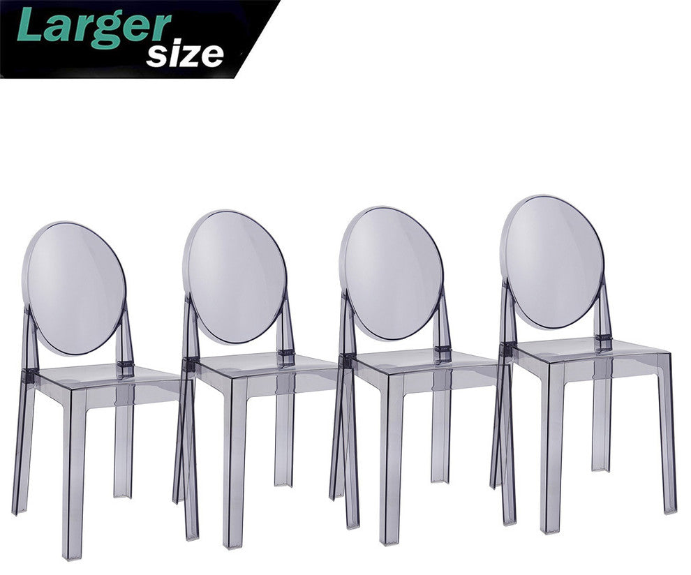 Large Modern Ghost Style Plastic Side Chairs, Smoke, Set of 4