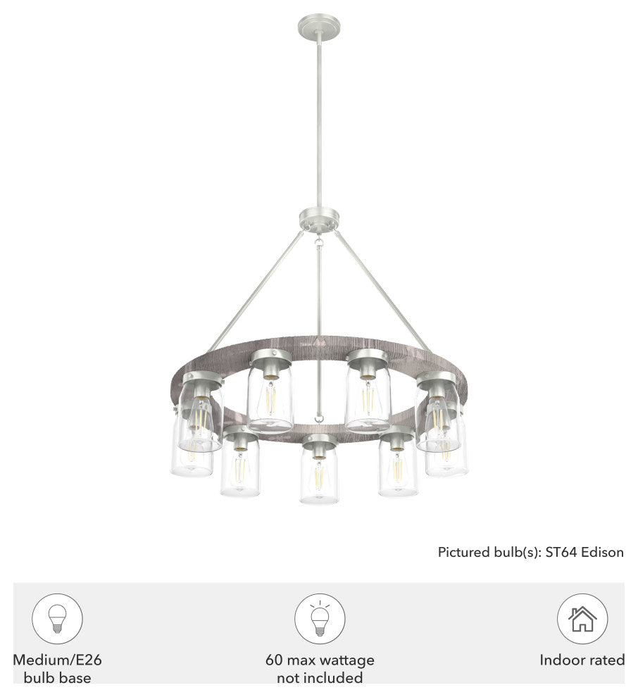 Devon Park Brushed Nickel and Grey Wood 9 Light Chandelier Ceiling Light Fixture