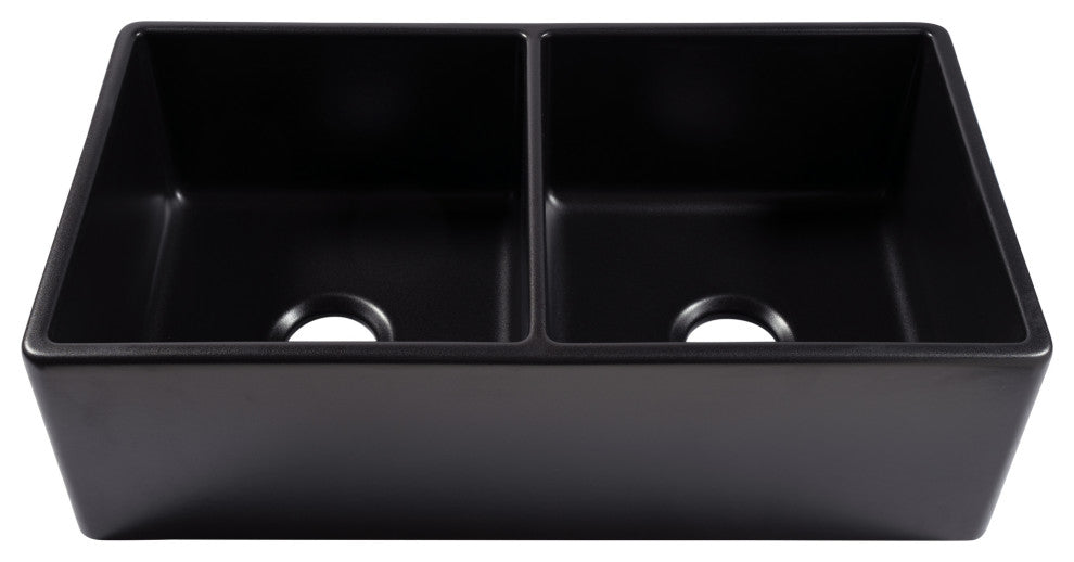 Austen Matte Black Fireclay 33" Double Bowl Farmhouse Undermount Kitchen Sink