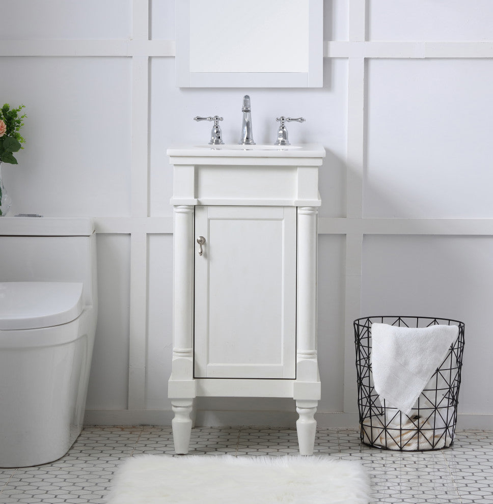 18" Single Bathroom Vanity, Antique White With Ivory White Engineered Marble