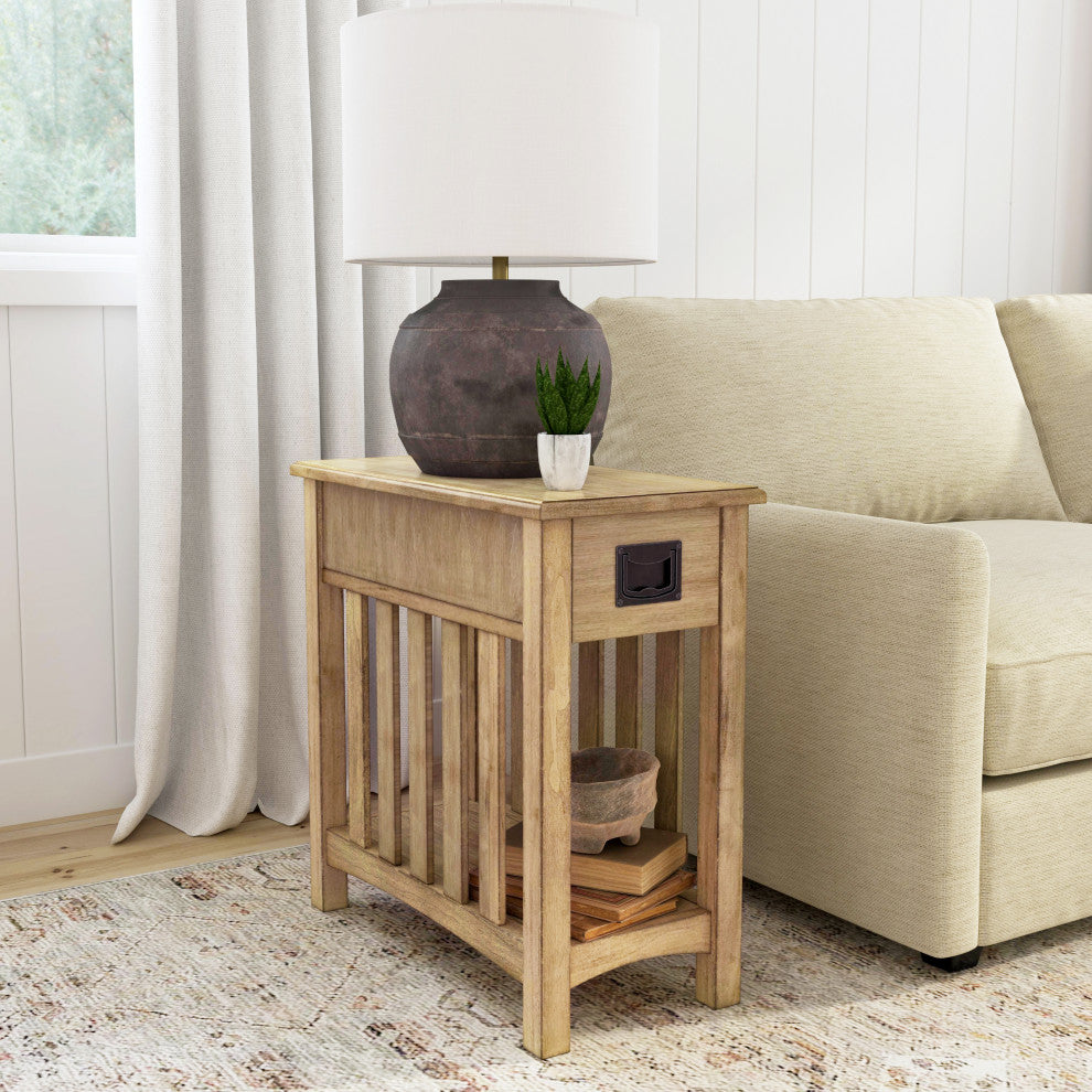 Larina Shaker One Drawer Side Table, Antique Beige