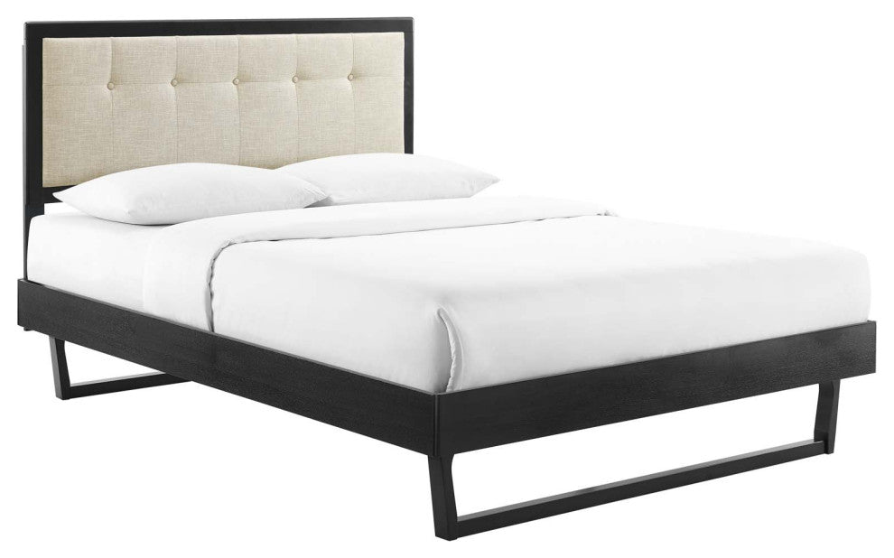 Willow Queen Wood Platform Bed With Angular Frame Black Beige
