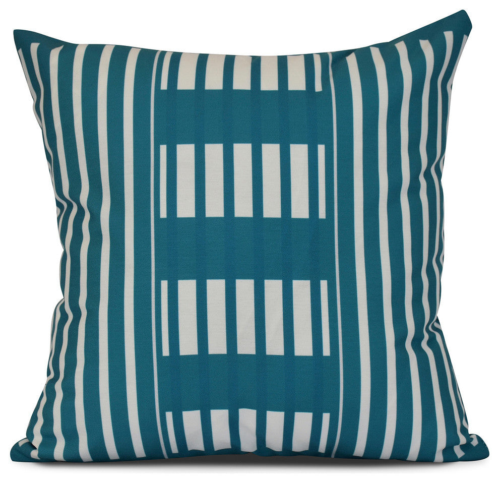 Beach Blanket, Stripe Print Outdoor Pillow, Teal, 20"x20"