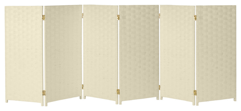 3 ft. Short Woven Fiber Room Divider 6 Panel Cream