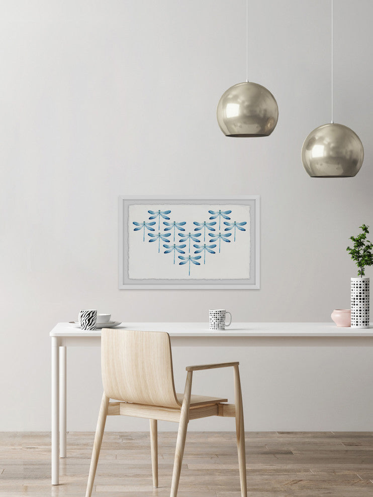 "Blue Dragonfly Dance" Framed Painting Print, 45"x30"