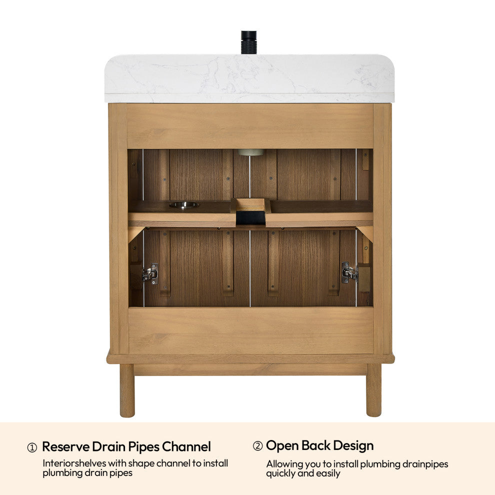 Seoul Bath Vanity, Composite Stone Top No Mirror, Washed Ash Gray, 30", Single Vanity