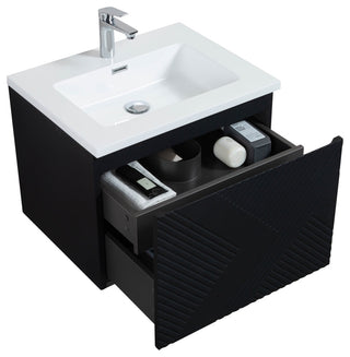 Matte Black Wall Mount Bath Vanity, Integrated Sink, White Sink, 30"