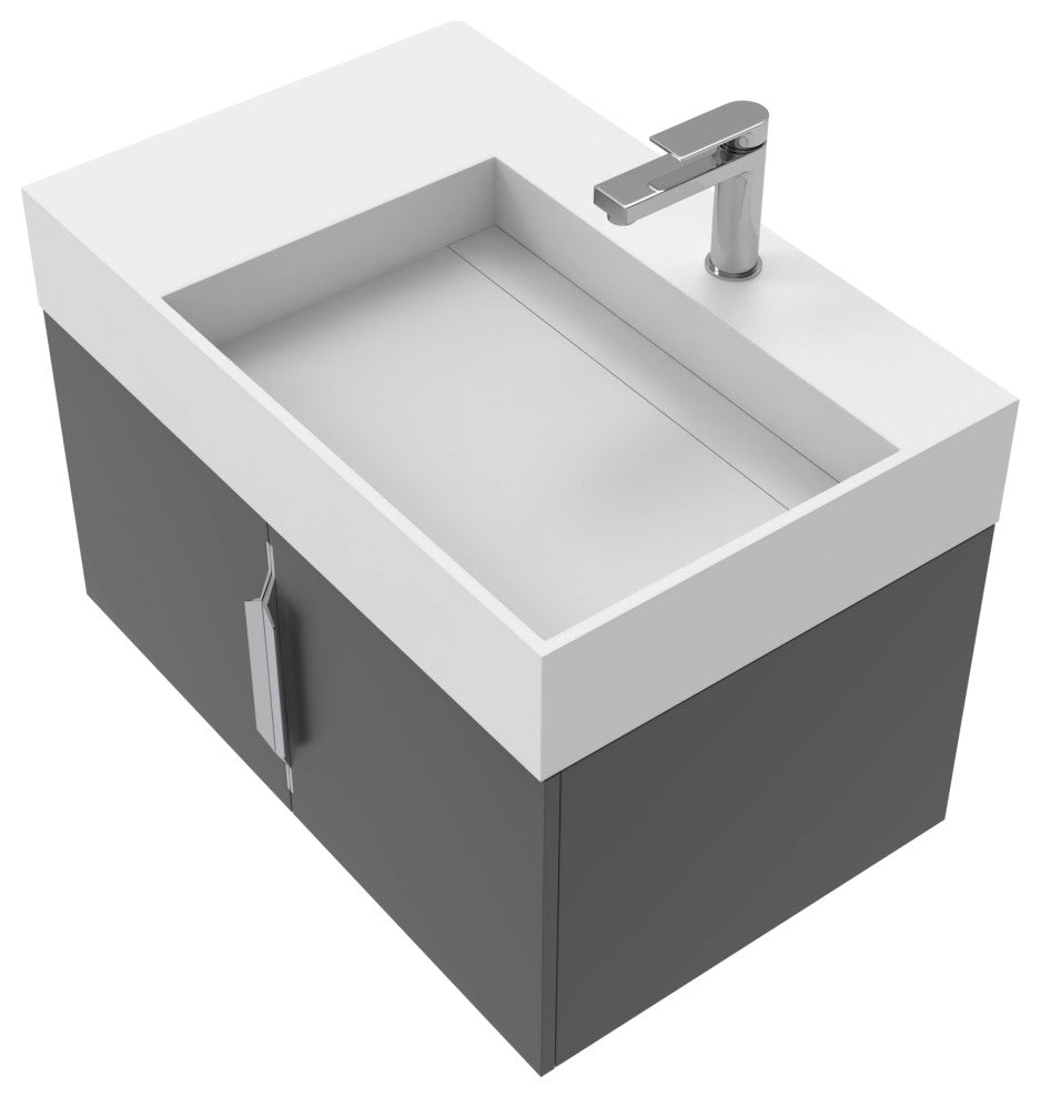 CastelloUSA Amazon 30" Right Wall Mounted Bathroom Vanity Set, Black, White Top, Brushed Nickel