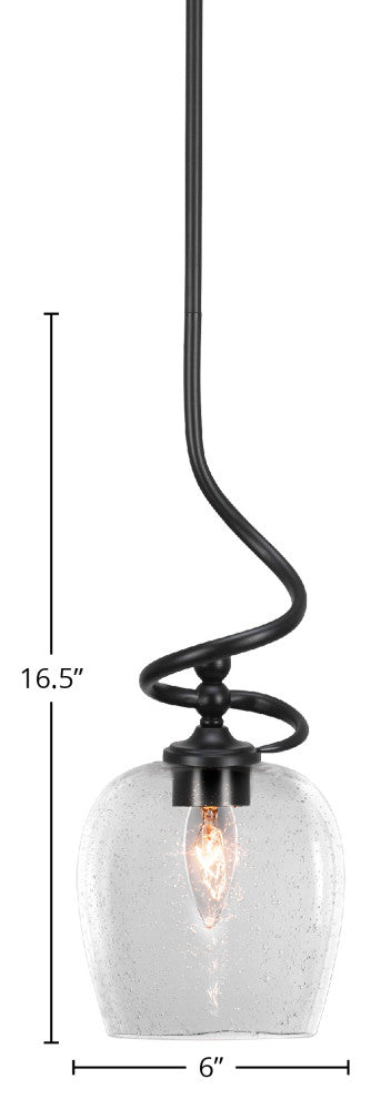 Capri 1-Light Mini Pendant with Hang Straight Swivel, Matte Black/Clear Bubble