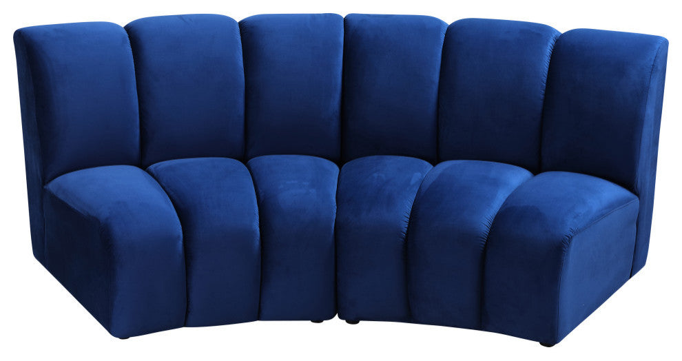 Infinity Channel Tufted Velvet Modular Chair, Navy, 2 Piece