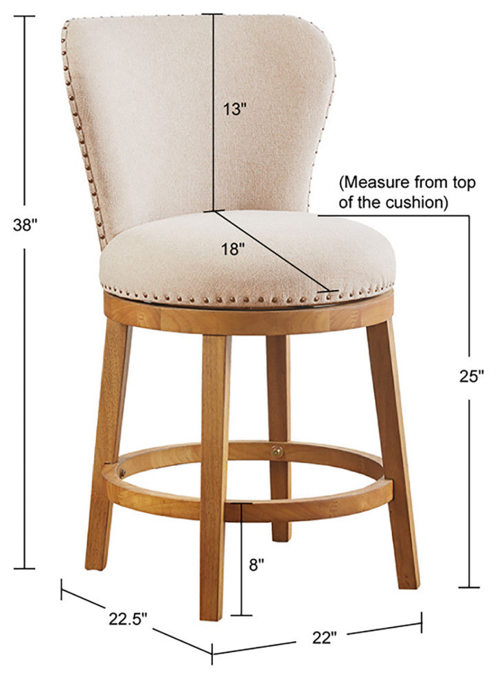 Madison Park Stewart Round Upholstered 360 Degree Swivel Counter Stool 25"H, Tan