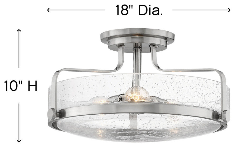 Hinkley Harper 18" Large Semi-Flush Ceiling Light, Brushed Nickel + Clear Seedy