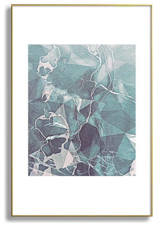 Emanuela Carratoni Teal Blue Geometric Marble Metal Framed Art Print