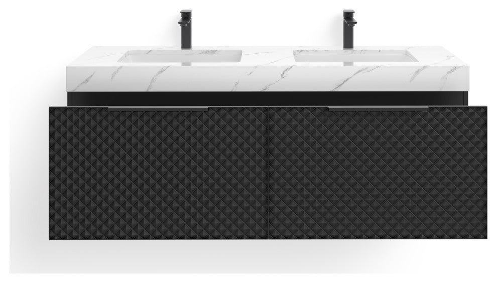 The Monolith Bathroom Vanity, Black of Night, 60", Double Sink, Wall Mount
