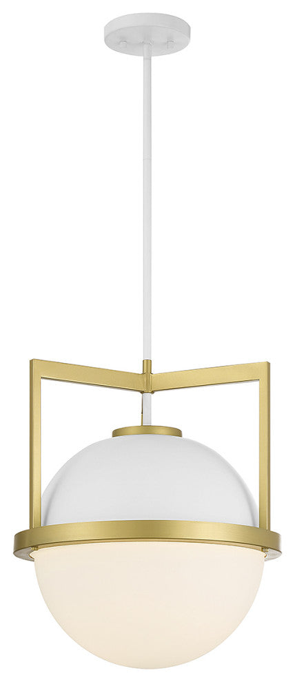 Carlysle 1-Light Pendant, White With Warm Brass Accents