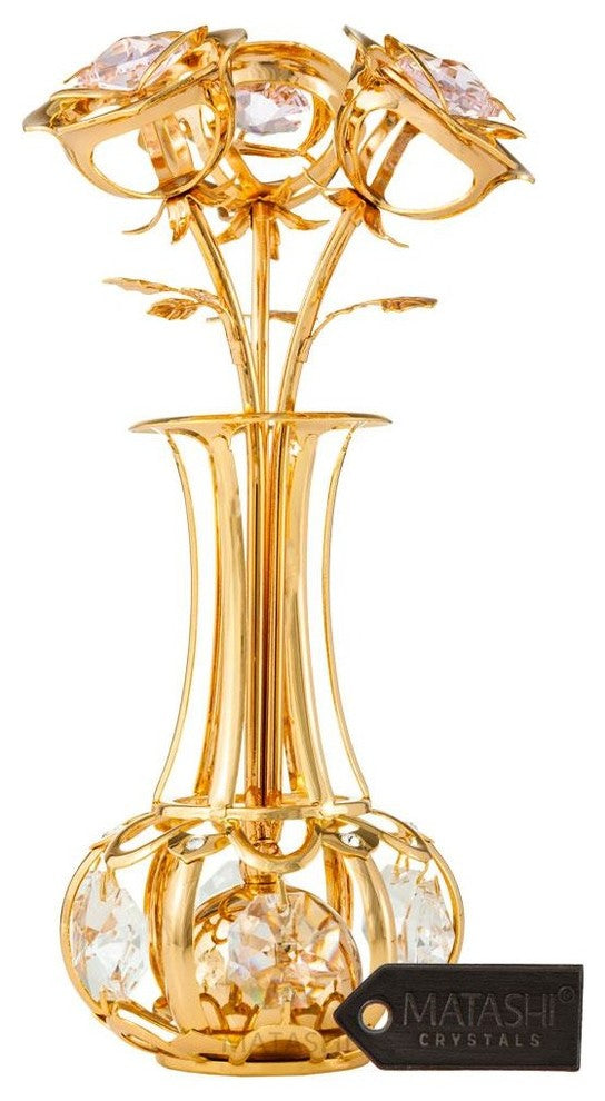 24k Gold Plated Flowers Bouquet and Vase