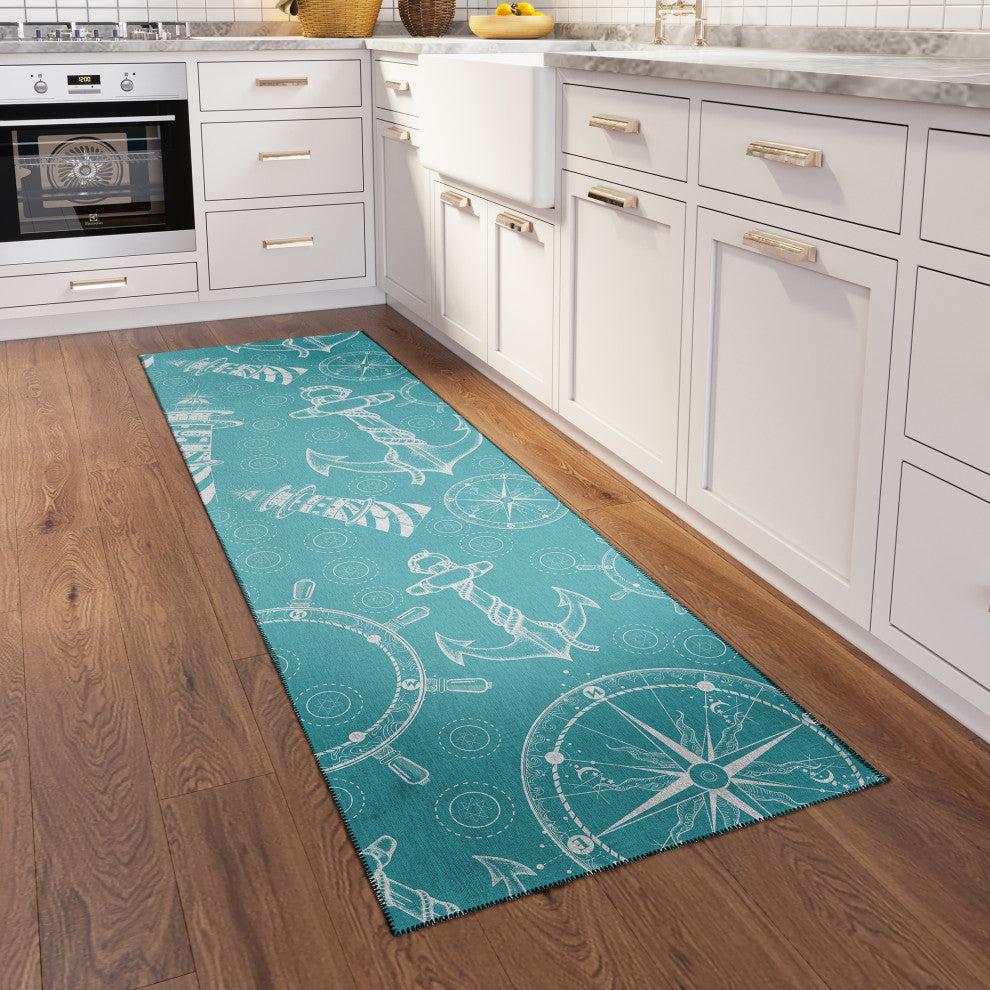 Indoor/Outdoor Harbor HA9 Ocean Machine Washable 2'3" x 7'6" Runner Rug