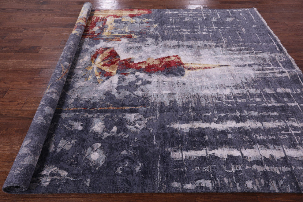 7' 11" X 10' 0" Woman Under The Rain Hand Knotted Wool & Silk Rug - Q13157