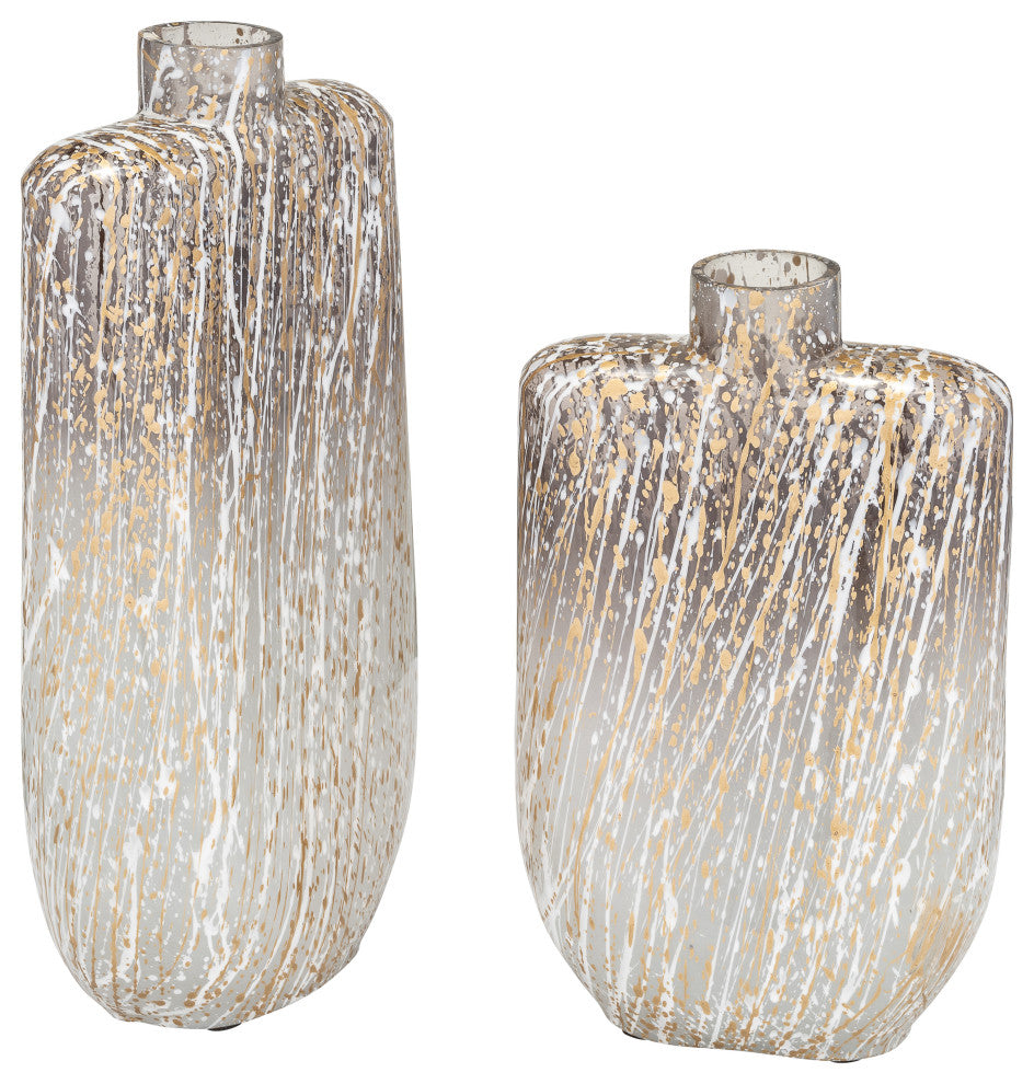 Glass, 10", Striped Stained Vase, Multi