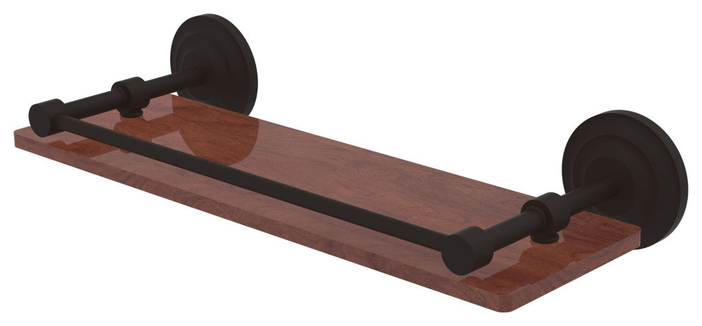 Que New 16" Solid Wood Shelf with Gallery Rail, Oil Rubbed Bronze