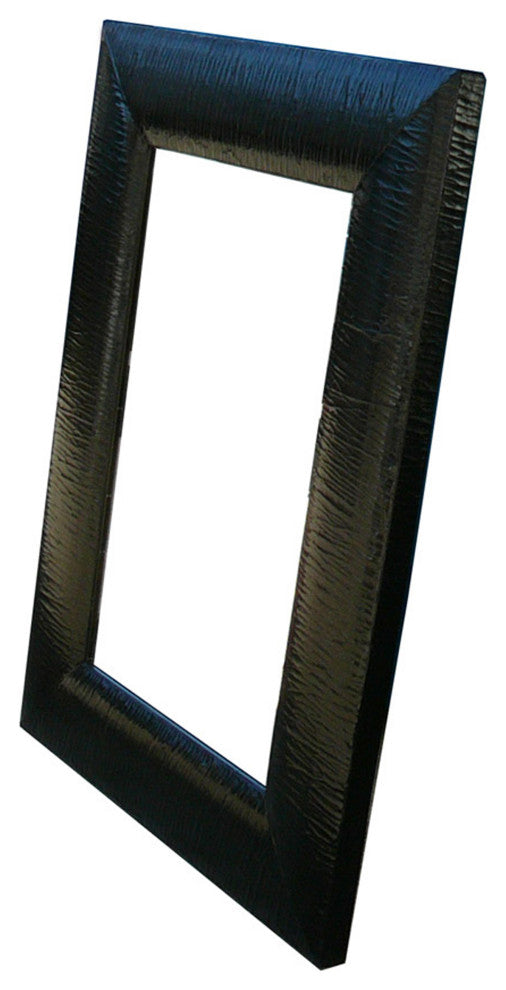 Rectangular Wood Wrap Silk Fabric Black Lacquer Wall Mirror Hs2453
